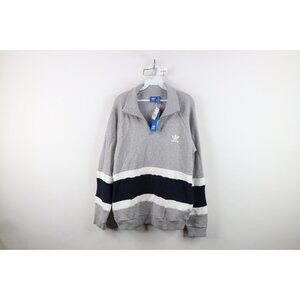 New Adidas Womens XL Spell Out Trefoil Striped Thermal Knit Half Zip Sweatshirt